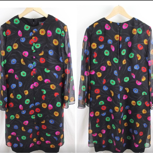 Akris Dress Silk Printed Layer Buttons Over Black-DESIGNER DEAL ⭐️ - Picture 7 of 12